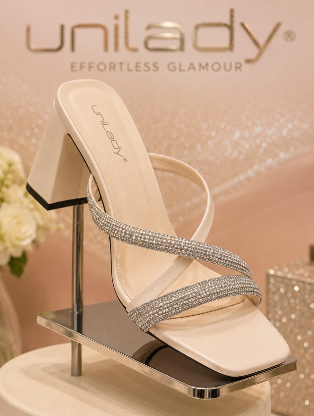 Unilady “Kyle” Nude Rhinestone Block Heel Sandals – Size 11 – New in Box